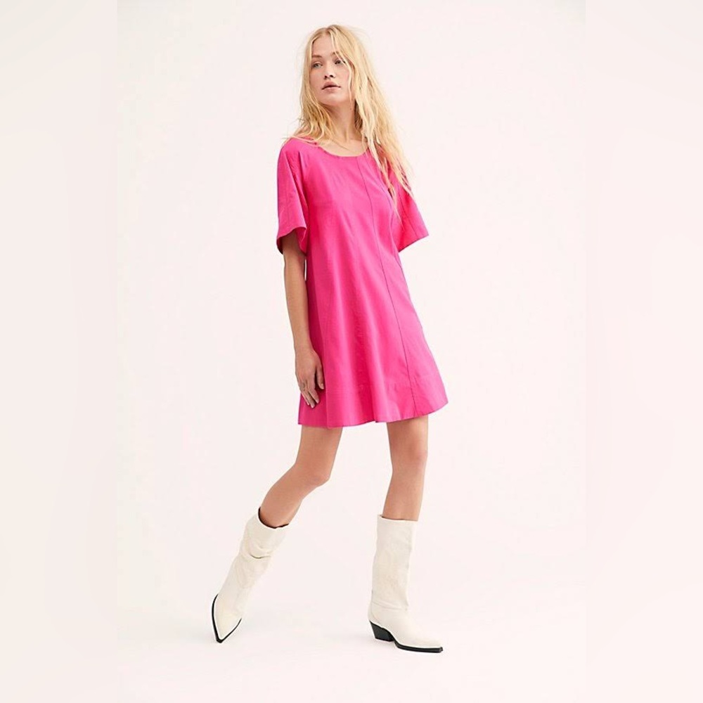 Free People Cotton Becca Mini Dress Hot Pink | Size Small S